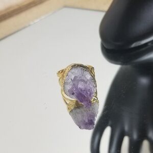 Agata druzy  aguta ring purple stone adjustable si